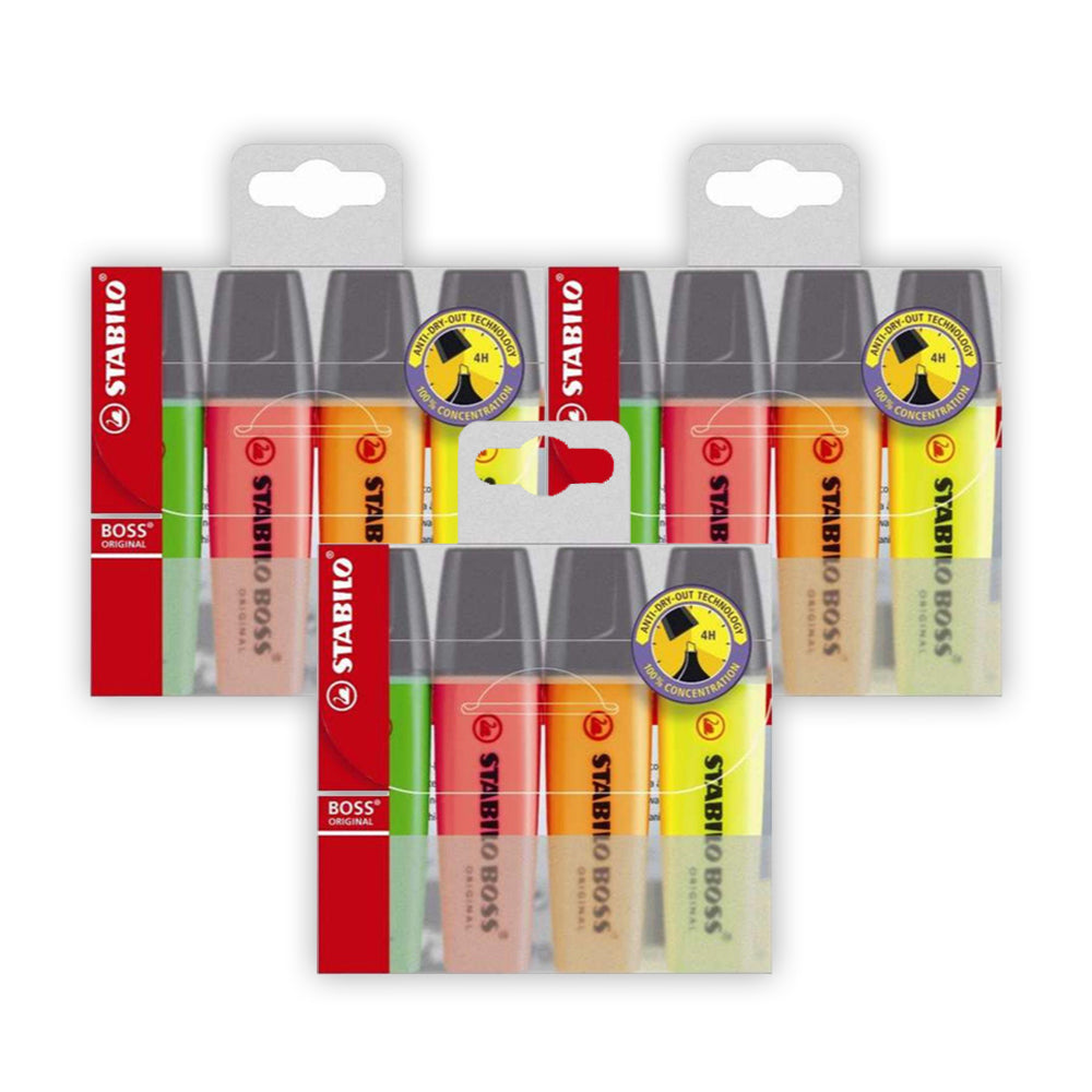 STABILO BOSS ORIGINAL highlighter wallet of 4 colours (pack of 3)