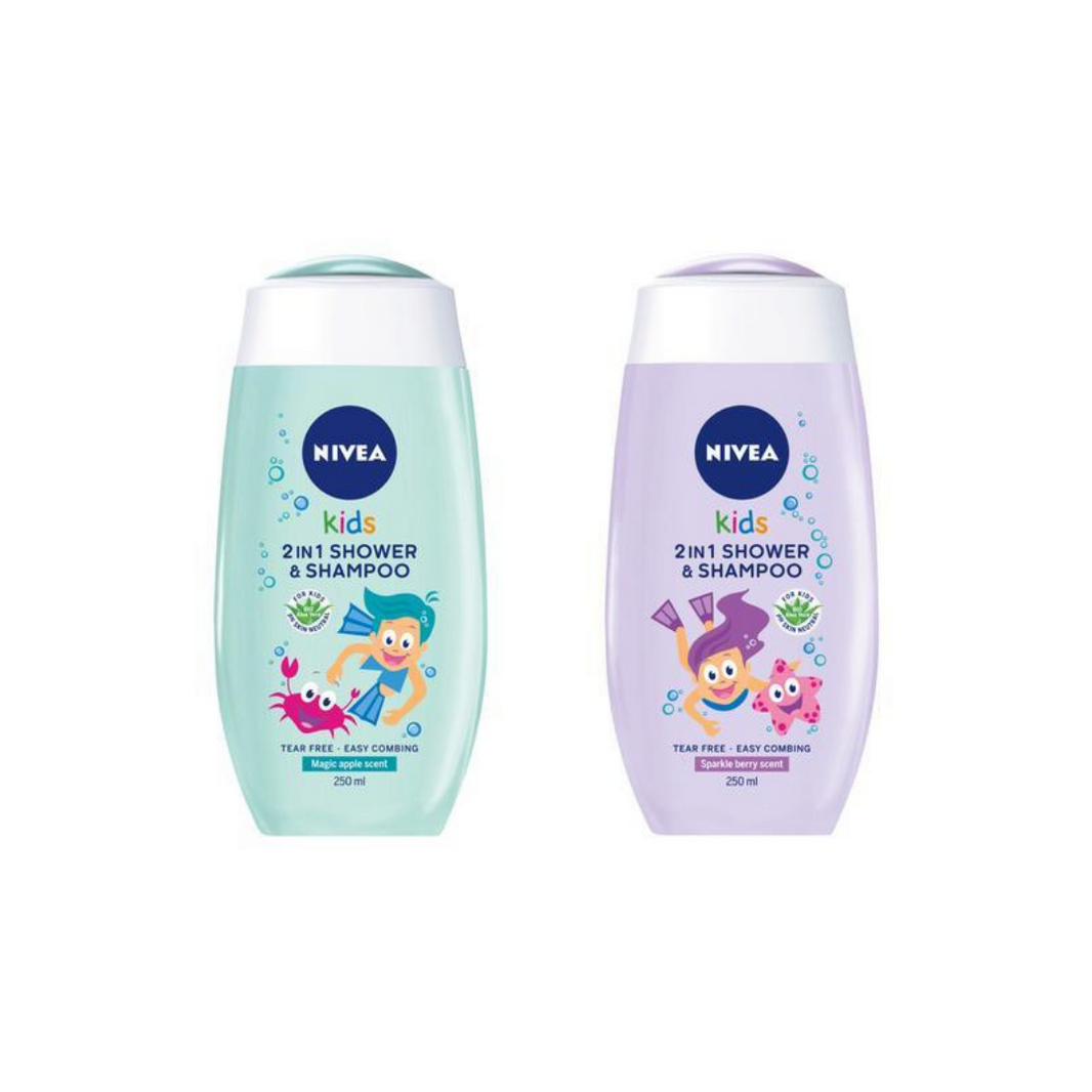 Nivea Kids 2 in 1 Shower & Shampoo 250ml Variety Pack (3 of Each - Total 6 Pieces)