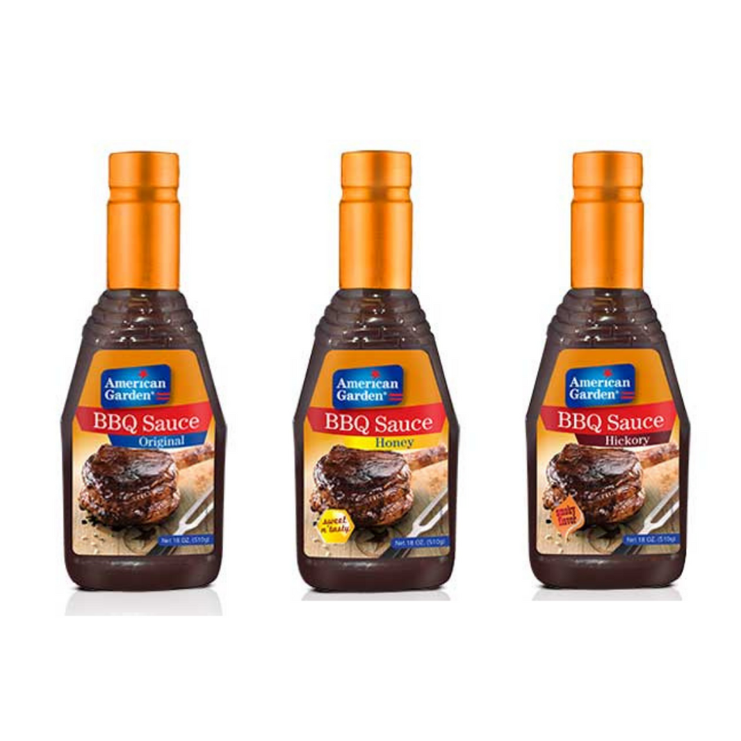 مجموعة متنوعة من صلصة الباربكيو من أميريكان جاردن 510 مل (علبتين من كل نوع - مجموع 6 علب)