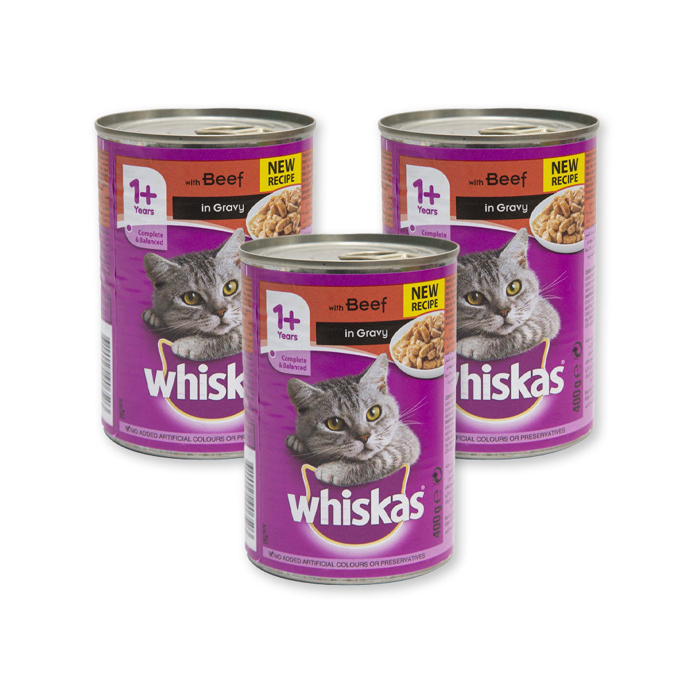 Whiskas Cat Food Beef in Mance Tin 24 × 400g (حزمة 3)