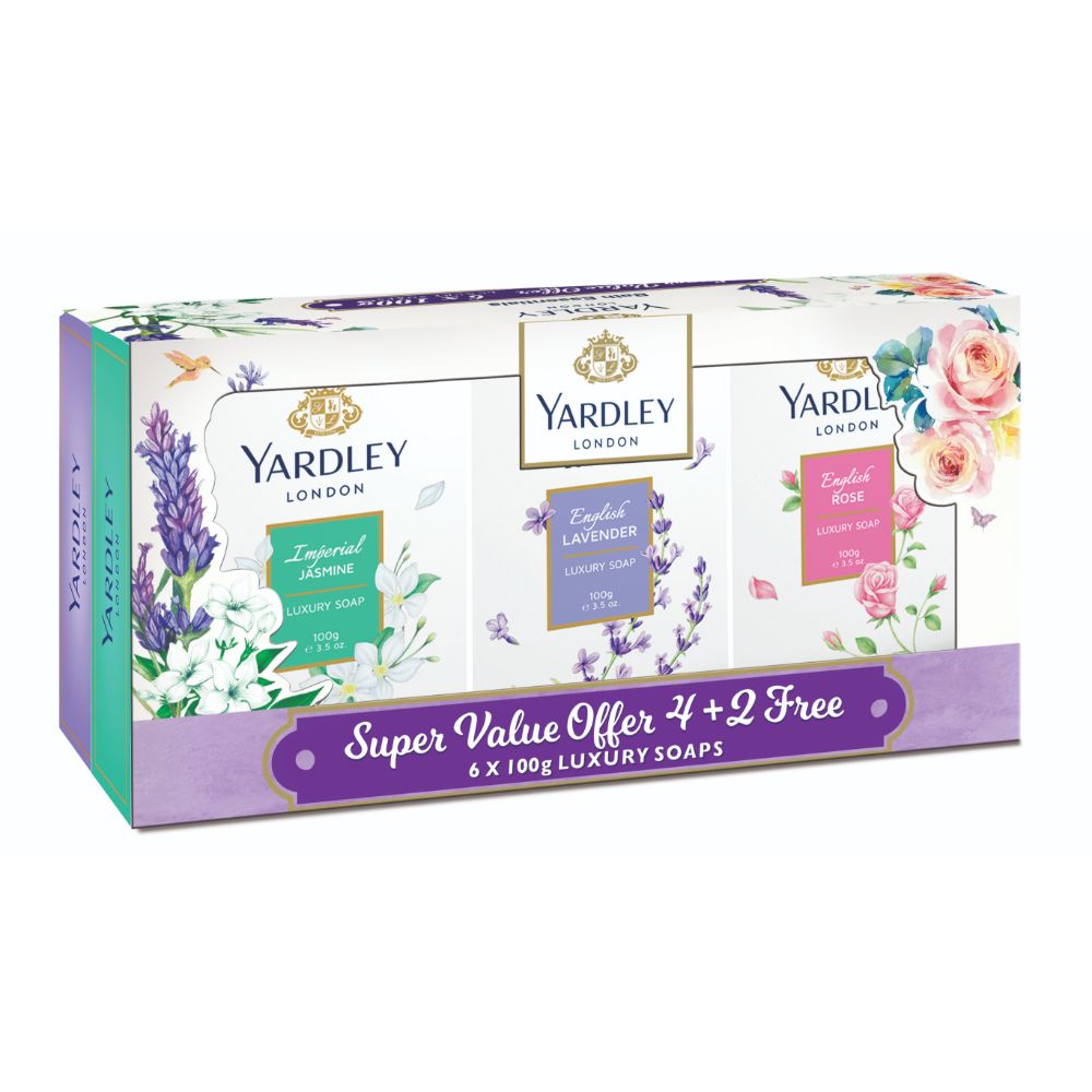 Yardley Soap 100g (2 Lavender + 2 Rose +2 Jasmine) (Pack of 3 - Total 18 Pieces)