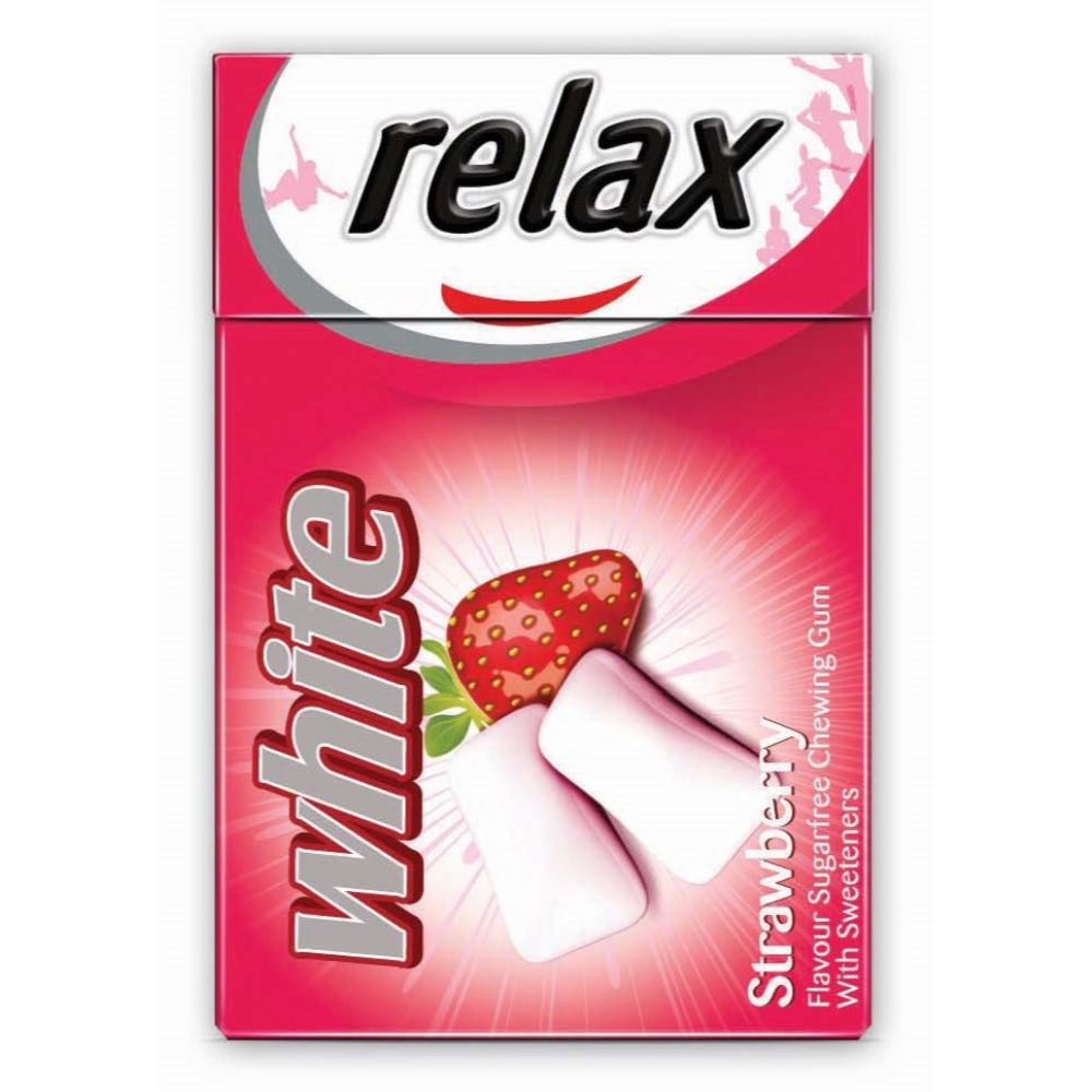 Relax White Strawberry Flavoured Sugar Free Chewing Gum 21.5g (Pack of 16) - Billjumla.com