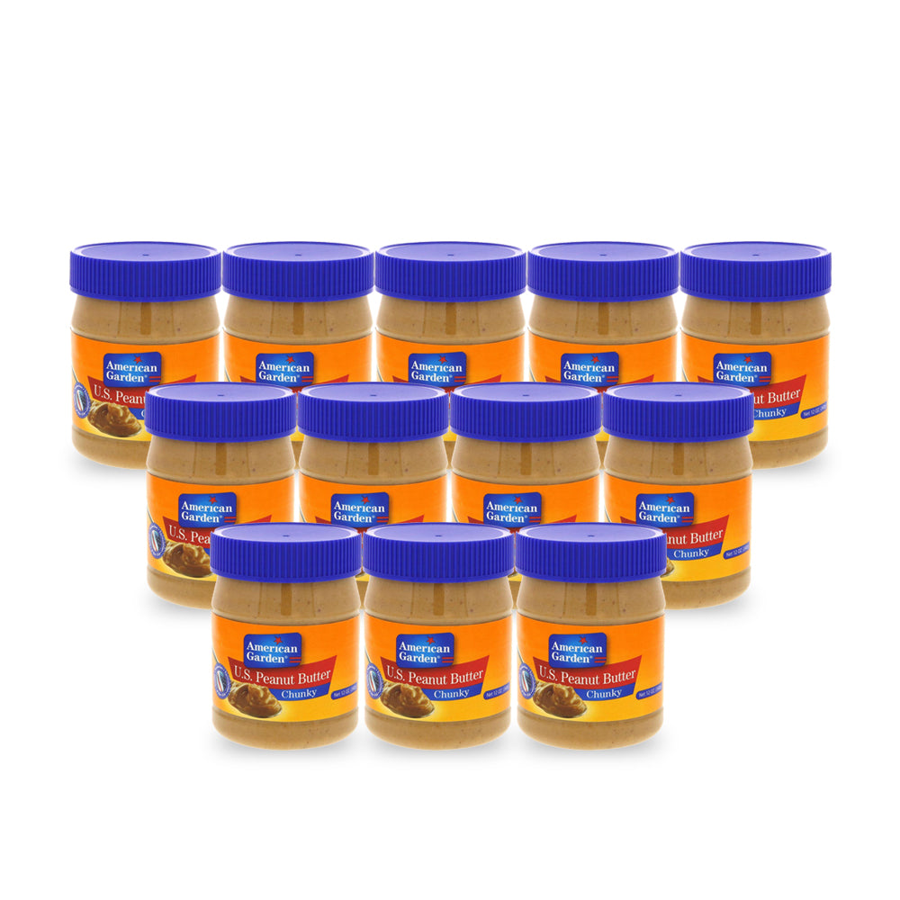 أمريكان جاردن يو اس زبدة فول سوداني تشانكي 240 غ عبوة من 12 قطعة