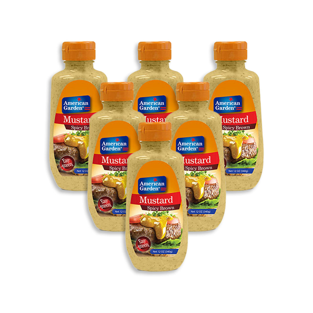 American Garden Squeeze Mustard Spicy Brown 340g - (Pack of 6)
