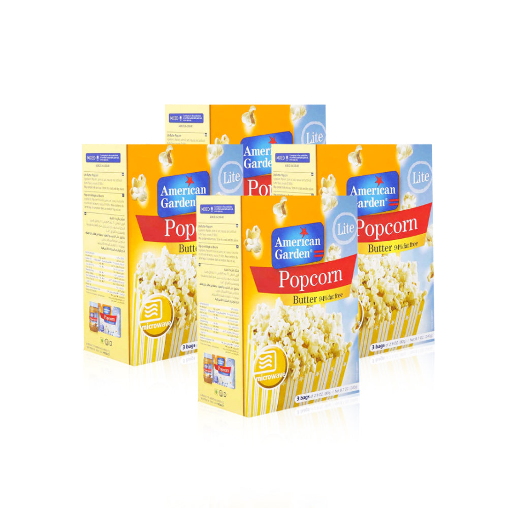 أميريكان جاردن فشار المايكروييف بالزبدة خالي من الدسم 80غ عبوة من 3 أكياس 80غ- مجموعة من 4 علب