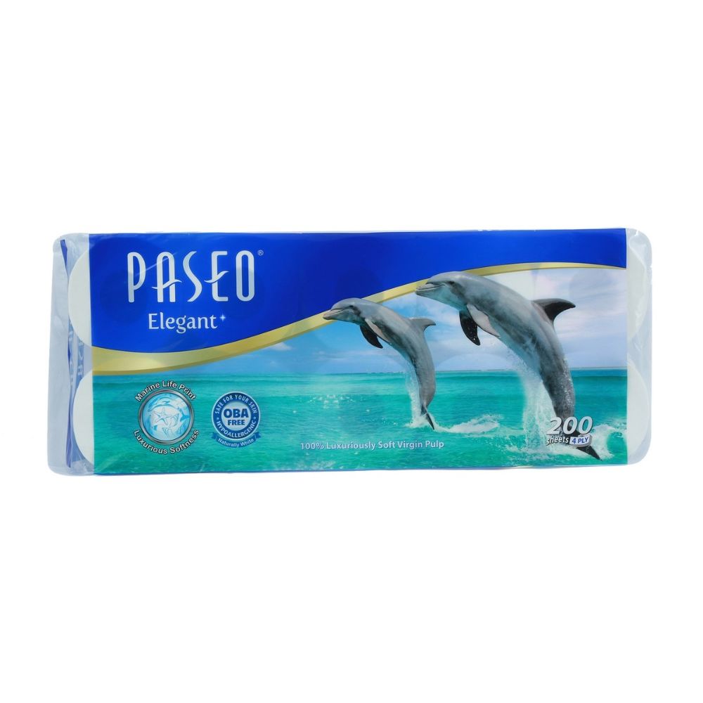 Paseo Toilet Roll 4Ply 200'sheets - Dolphin (Pack of 10 - Total 100 Rolls) - Billjumla.com