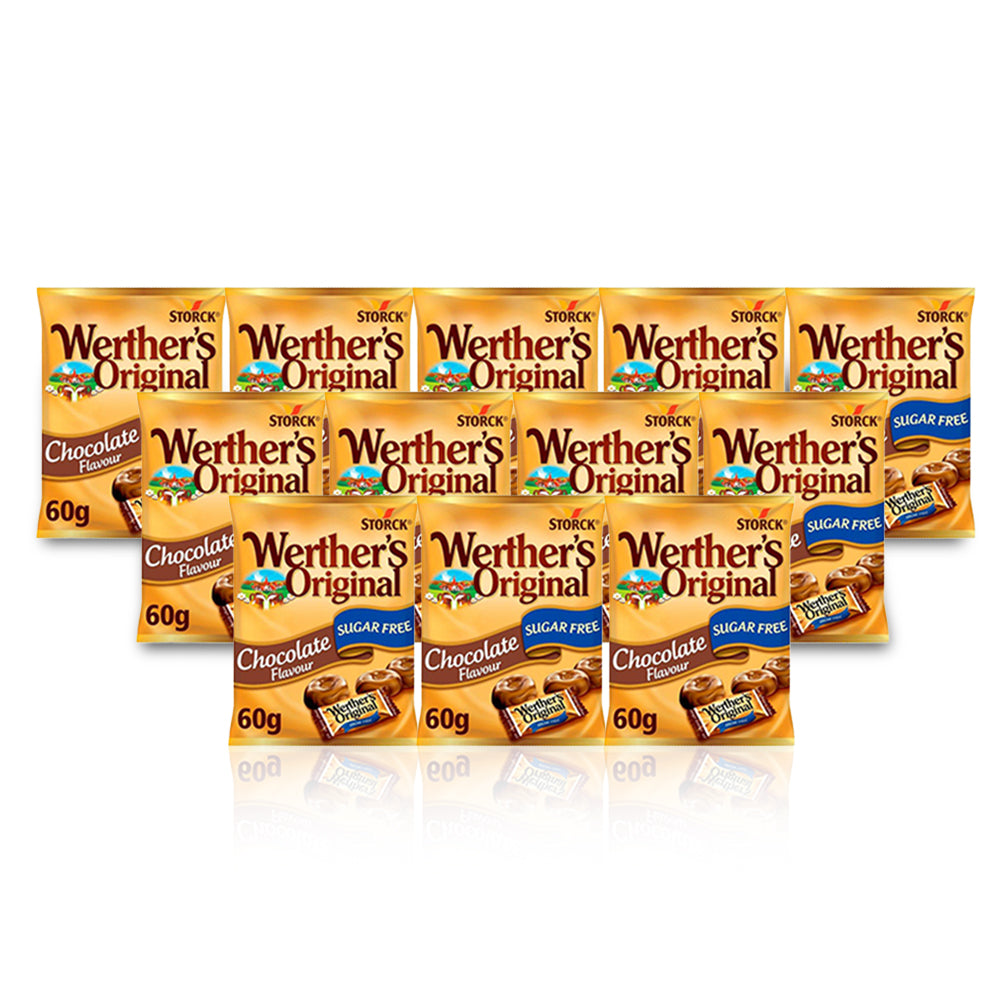 Carck Werther الأصلي Carnother Cholate-السكر Free Puch 60g-(مجموعة من 6)