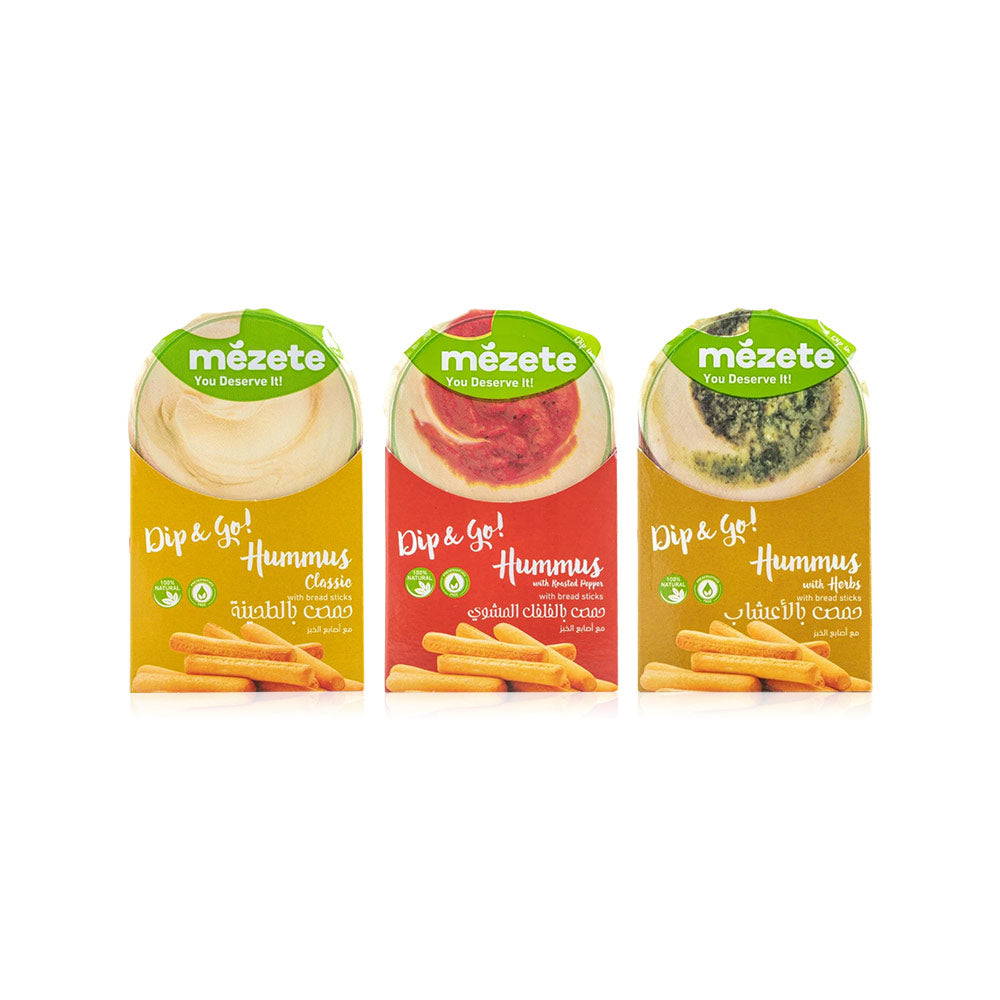 Mezete Hummus Dip & Go Assorted - (3 Sets of 6 Each - Total 18 Pieces)
