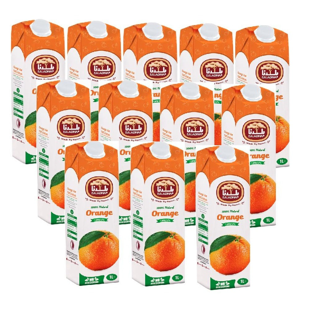 Baladna Long Life Orange Juice 1L - Pack of 12