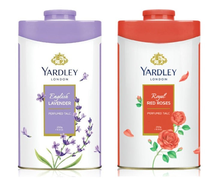 Yardley Talc Lavender 250g + Red Rose 125g (Pack of 2 - Total 4 Pieces)
