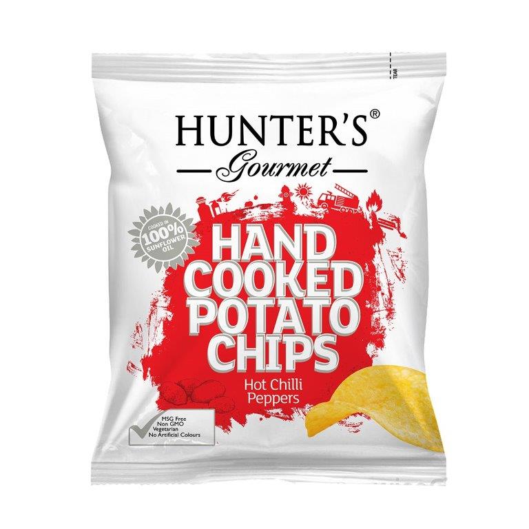 Hunter's Hand Cooked Potato Chips Hot Chilli Pepper Pouch 40g (Pack of 12)