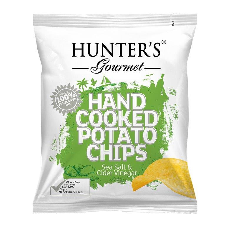 Hunter's Hand Cooked Potato Chips Sea Salt And Vinegar Pouch 40g (Pack of 12)