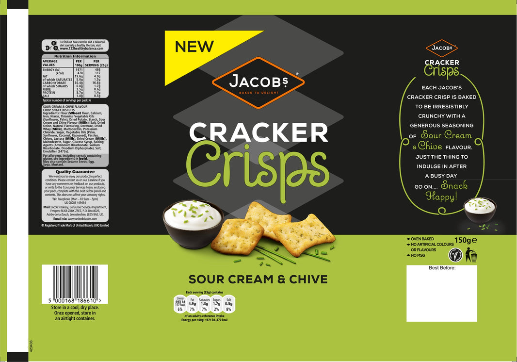 Jacobs Cracker Crisps Sour Cream&Chive 150g (Pack of 3)