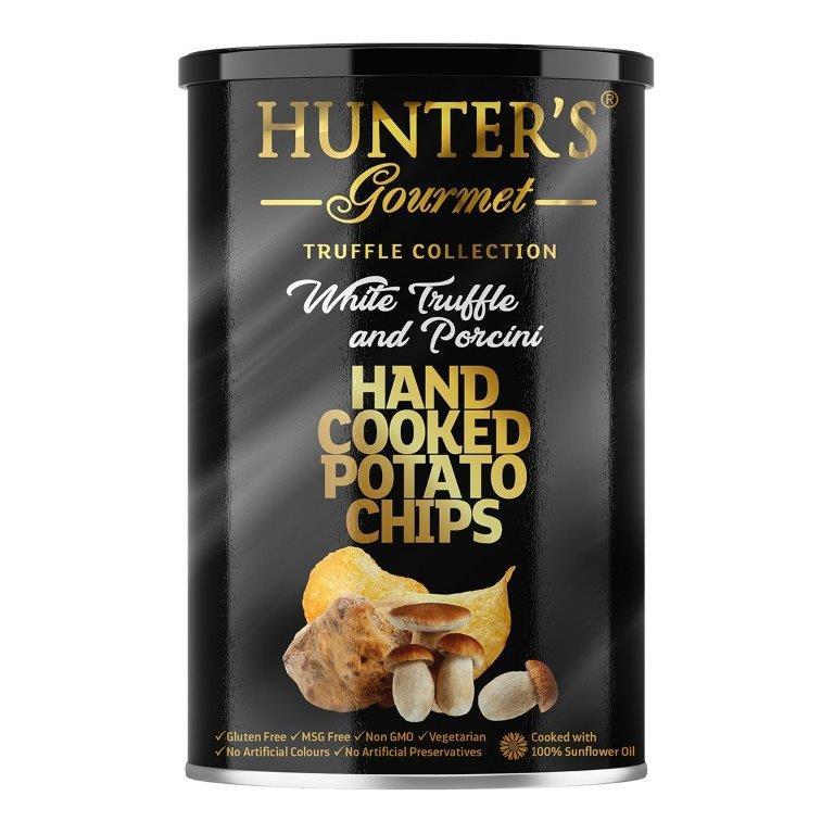 Hunter's Hand Cooked Potato Chips White Truffle And Porcini 150g Can (Pack of 6)