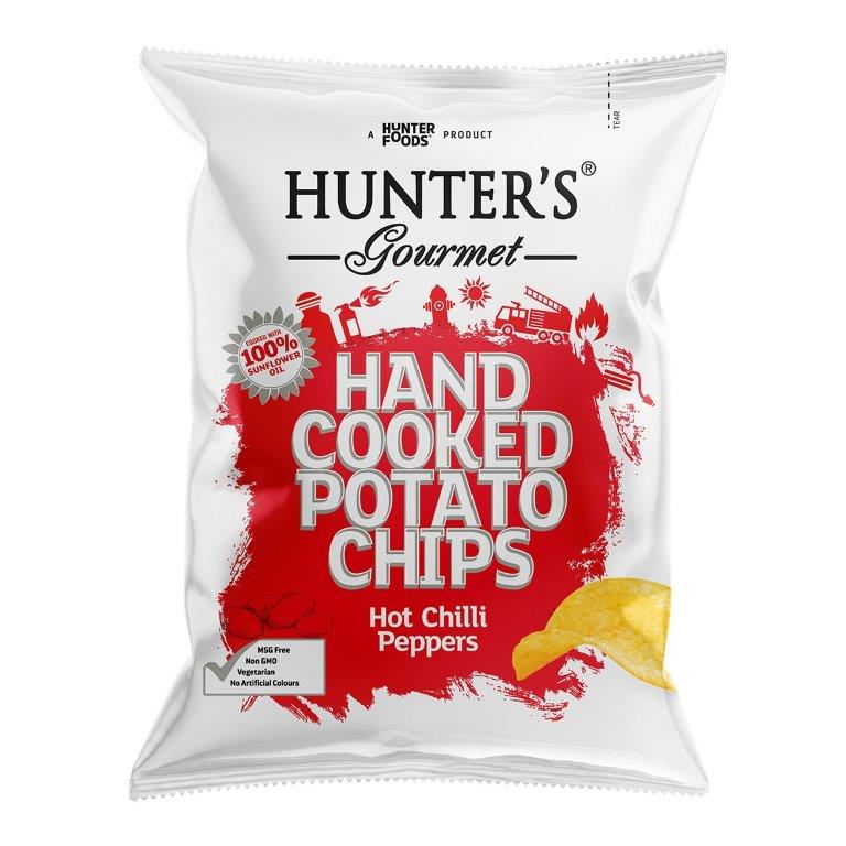 Hunter's Hand Cooked Potato Chips Hot Chilli Pepper 125g (Pack of 6)