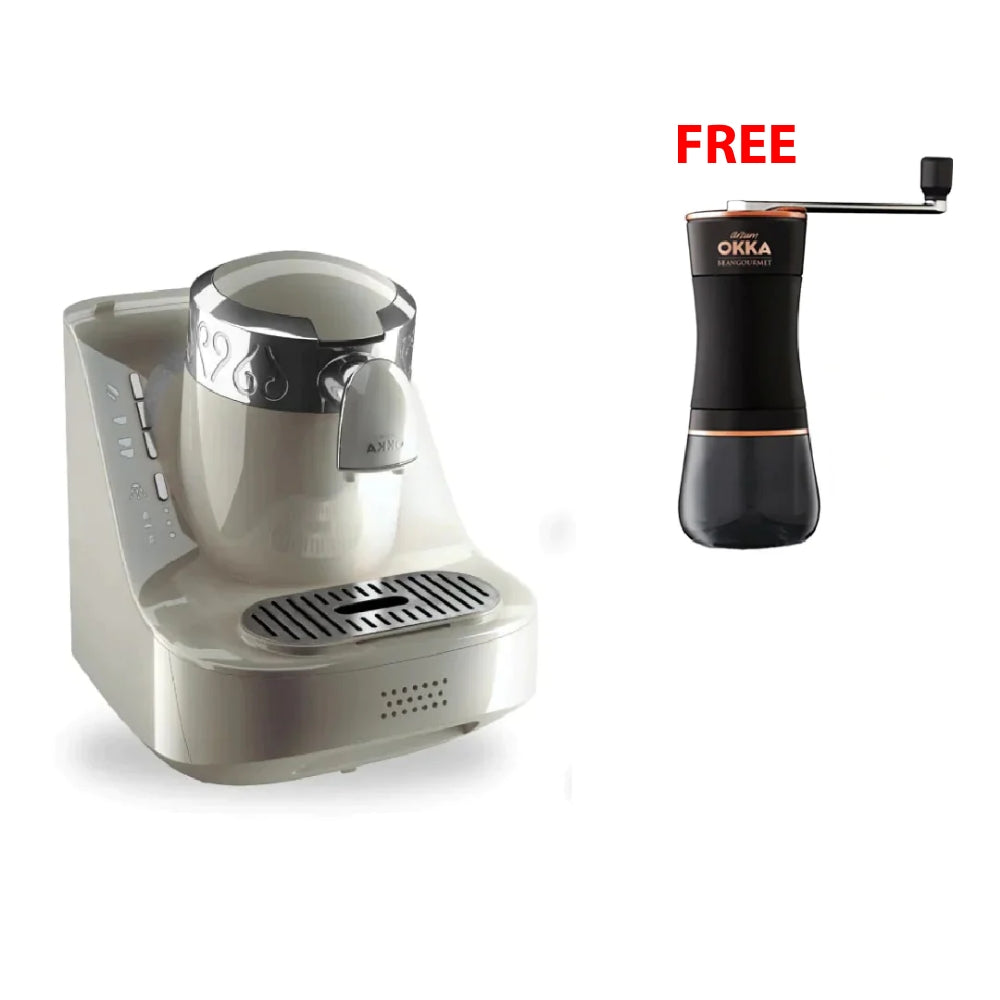 (1مطحنه فنجان قهوة مجانا)  أرزوم أوكا ماكينة تحضير القهوة التركية البيضاء والفضية