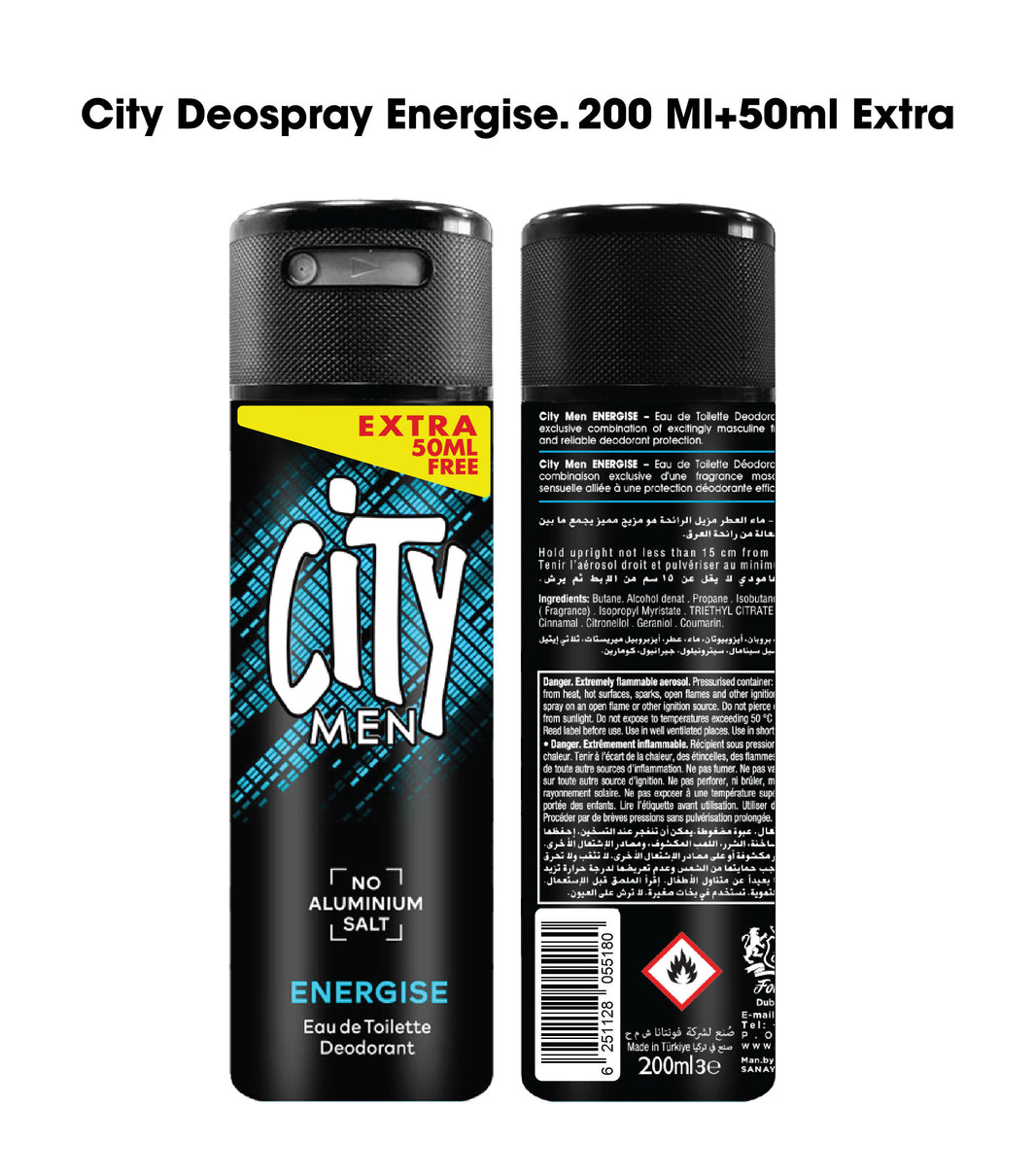 CITY DEOSPRAY ENERGIZE 200 ML+50ML EXTRA (Pack of 2)