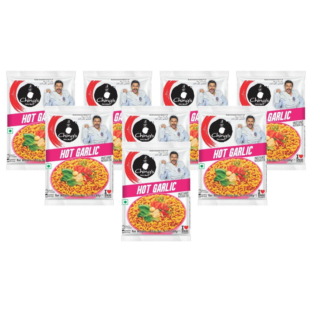Chings Hot Garlic Noodles 60g (Pack of 8)