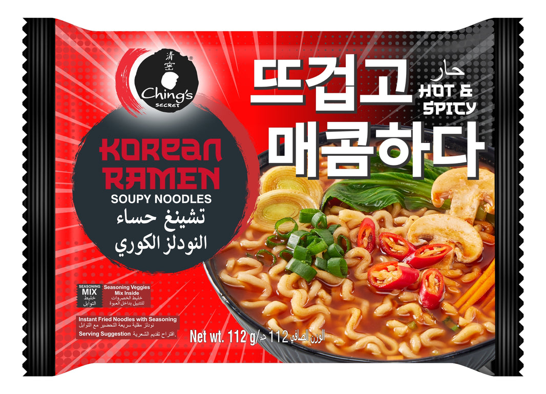 CHING'S KOREAN RAMEN SOUPY NOODLES - HOT AND SPICY 112G (Pack of 6)