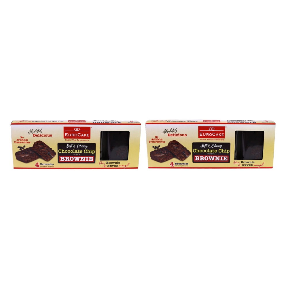 Eurocake Chocolate Chip Brownie 200g (Pack of 2, Total 8 Pieces)
