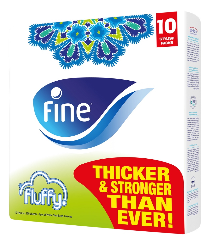 Fine Facial Tissues Fluffy 200 Sheets 2 ply - Total 40 Packs