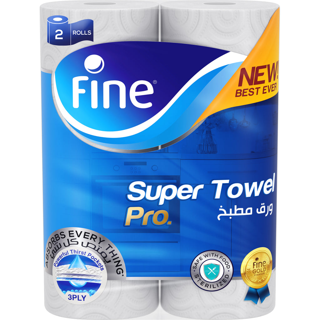 Fine Kitchen Towel Super Pro 60 Sheets 3 Ply 2 Rolls - Total 20 Rolls
