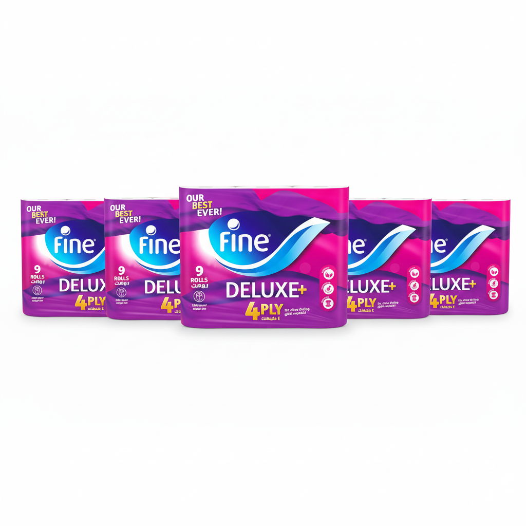 Fine Toilet Tissue Deluxe Plus 140 Sheets 4Ply 9 Rolls (Pack of 5 - Total 45 Rolls)
