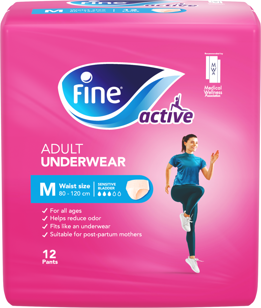 Fine Active Adult Underwear Fe.Medium 12s W 80 to 120