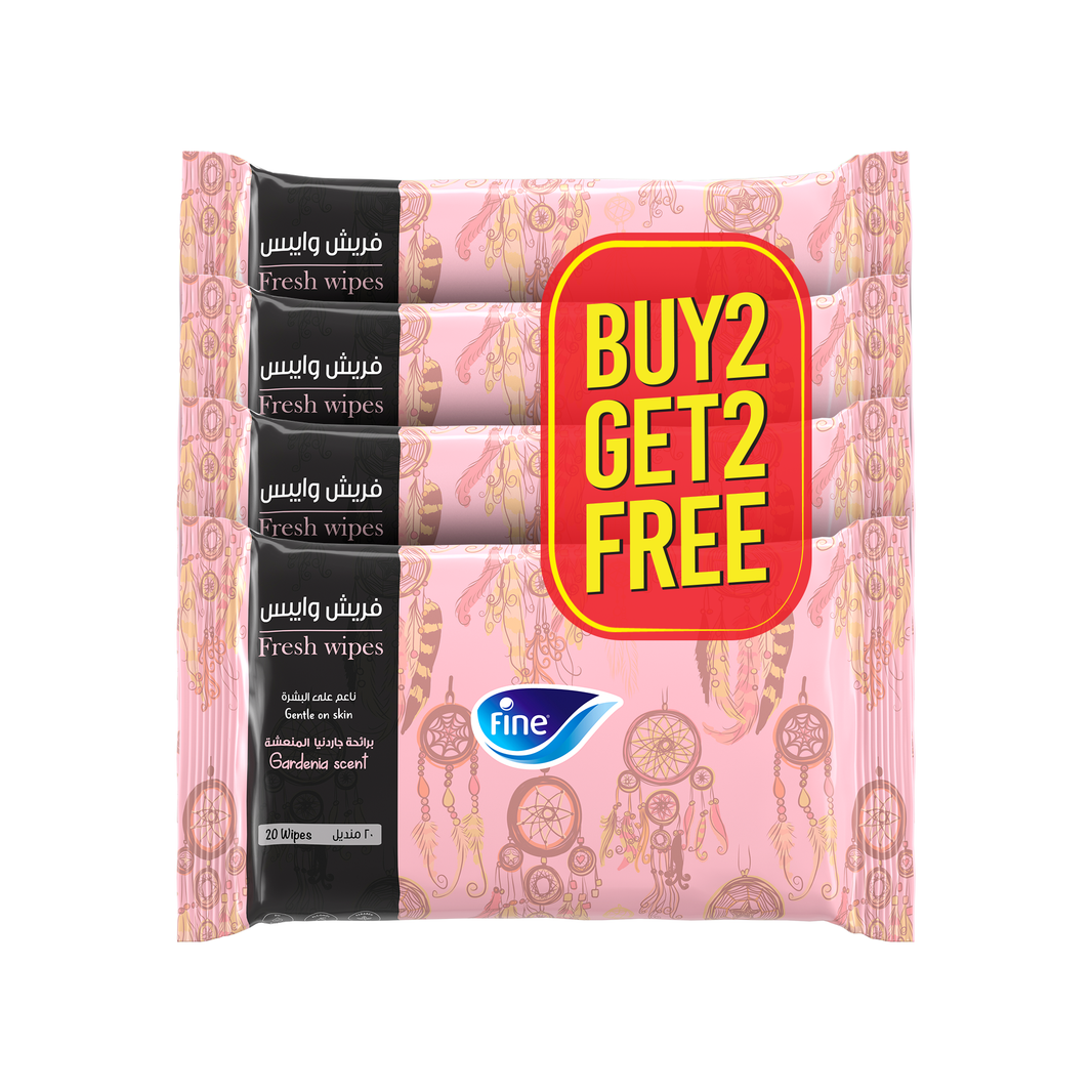 Fine Gardenia Wet Wipes.20 Sheet 2PLUS 2FREE.PROMOEXT (Pack of 24)