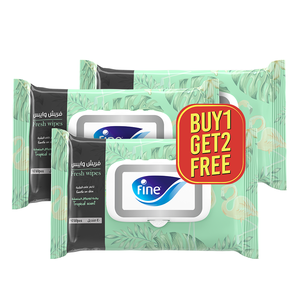 Fine Tropical Wet Wipes.40 Sheet 1PLUS 2FREE.PROMOEXT (Pack of 16)