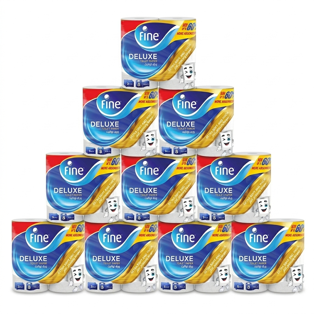Fine Toilet Tissue Deluxe 140 Sheets 3Ply 8 Rolls (Pack of 10 - Total 80 Rolls)