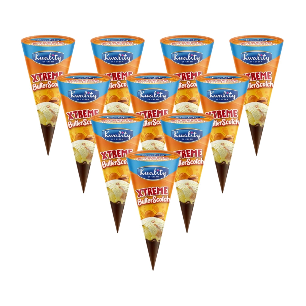 Kwality Cone Xtreme Butterscotch Ice Cream Cone 110ml (Pack of 10)