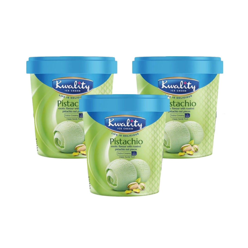 Kwality Pistachio Ice Cream 1Ltr (Pack of 3)