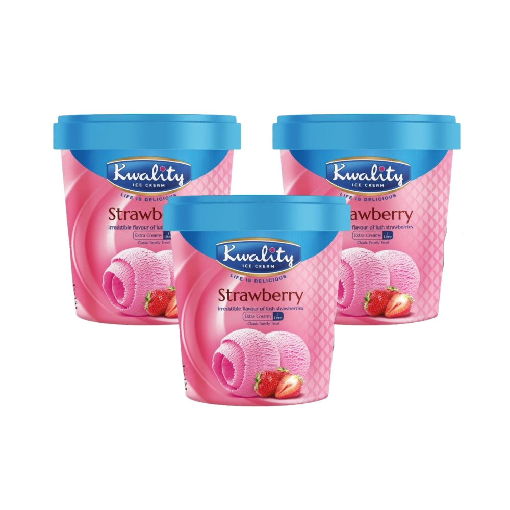 Kwality Strawberry Ice Cream 1Ltr (Pack of 3)