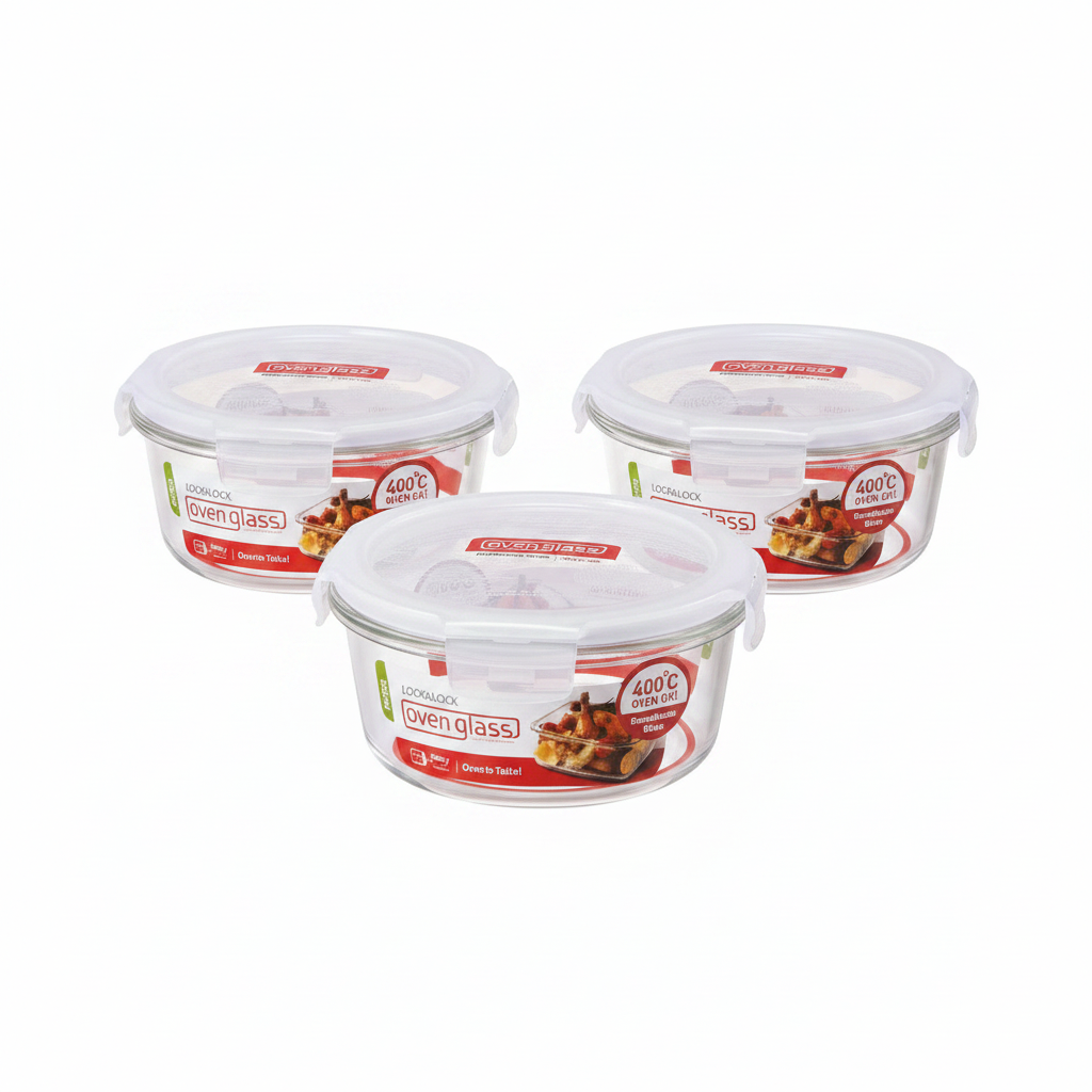 Lock N Lock  Ovenglass Euro Round 650ml (Pack of 3)