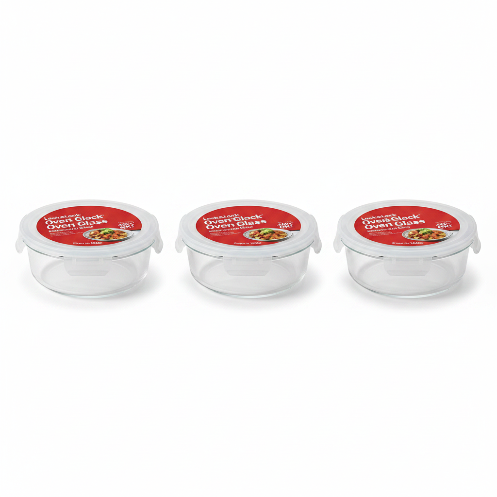 Lock N Lock  Ovenglass Euro Round 950ml (pack of 3)