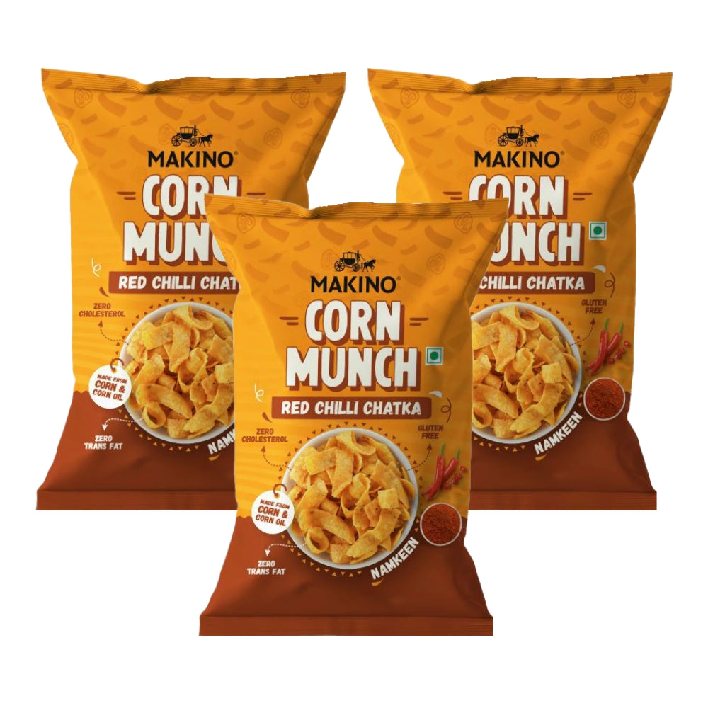 Makino Corn Munch Red Chilly Chatka 100 gm (Pack of 3)