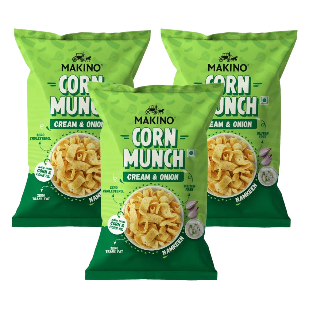 Makino Corn Munch Cream & Onion 100 gm (Pack of 3)