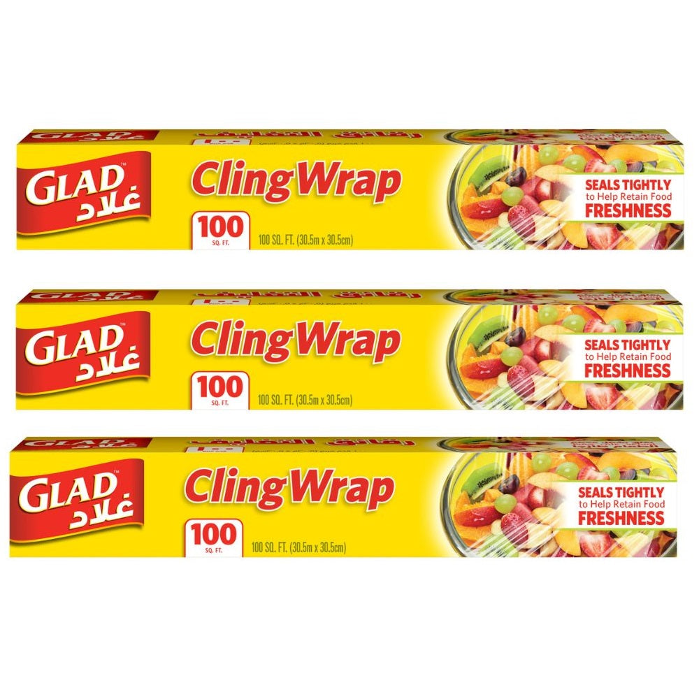 Glad Cling Wrap Plastic Wrap 100 sq. ft. - (Pack of 3)