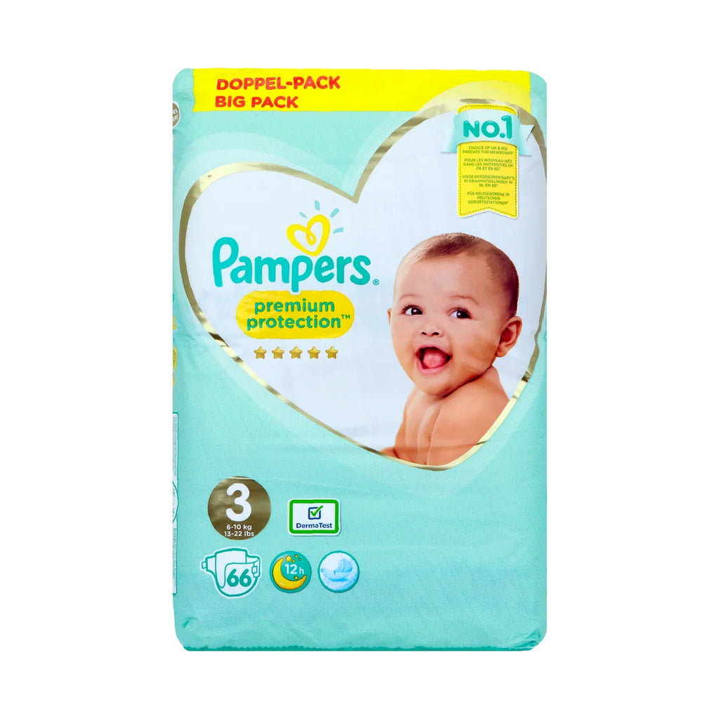 Pampers Premium Protection Diapers Size 3 (6-10 kg) - (66 Diapers X Pack of 2 - Total 132 Diapers)