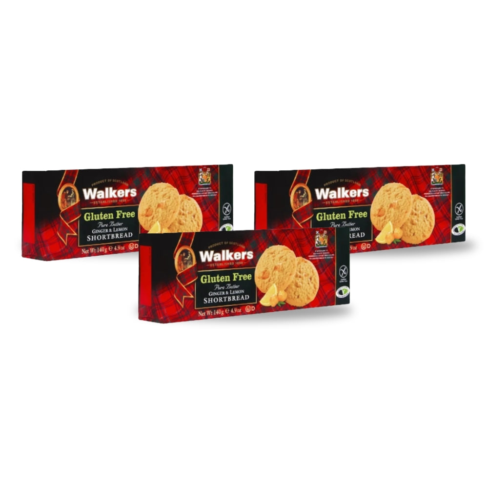 Walkers Shortbread Gluten Free Ginger and Lemon Biscuits  140g - (Pack of 3)
