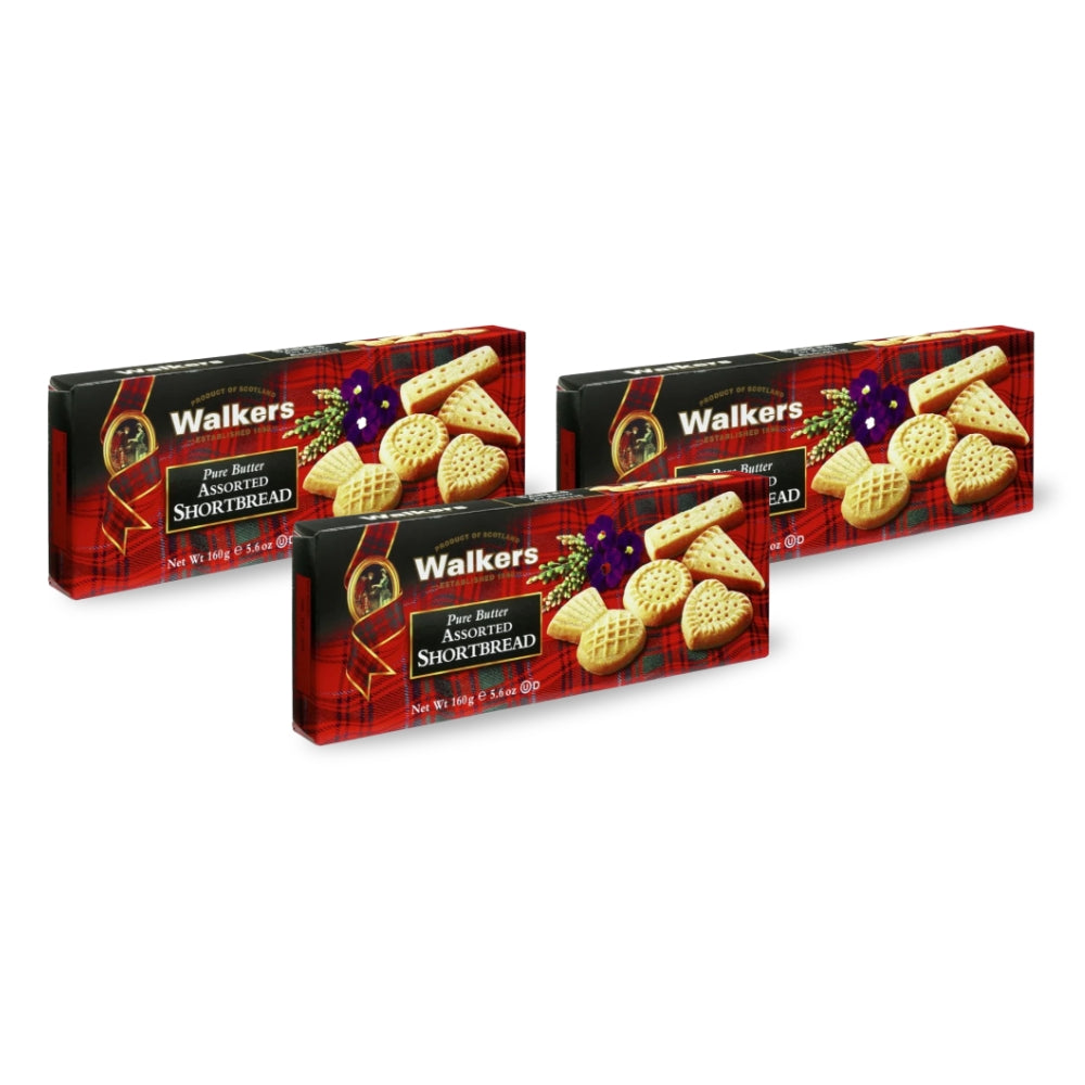 Walkers Shortbread Assorted Shapes Biscuits 160g - (Pack of 3)
