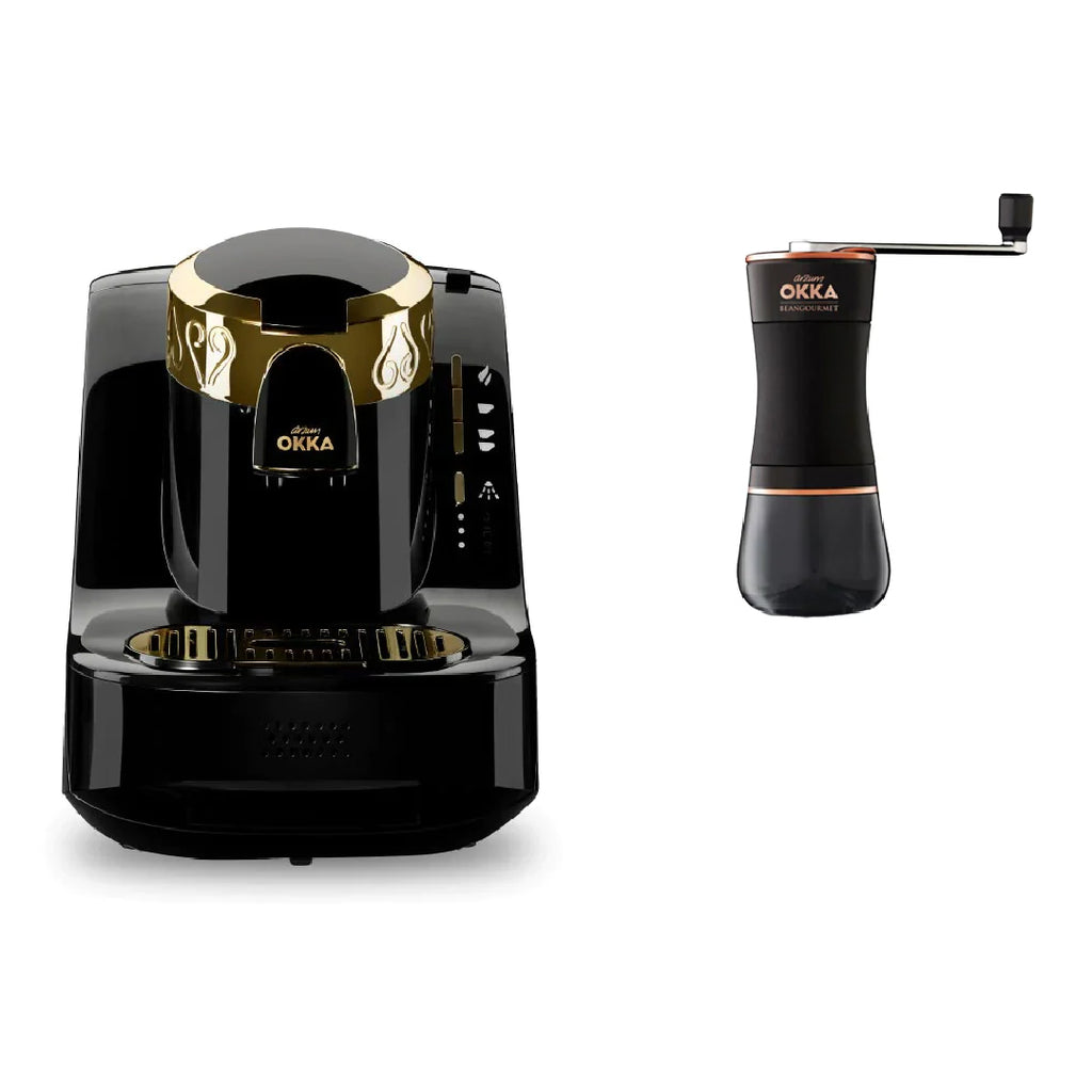 ( 2قهوة الرفاعي  + 2فنجان قهوة مجانا)   أرزوم أوكا ماكينة تحضير القهوة التركية أسود وذهبي 