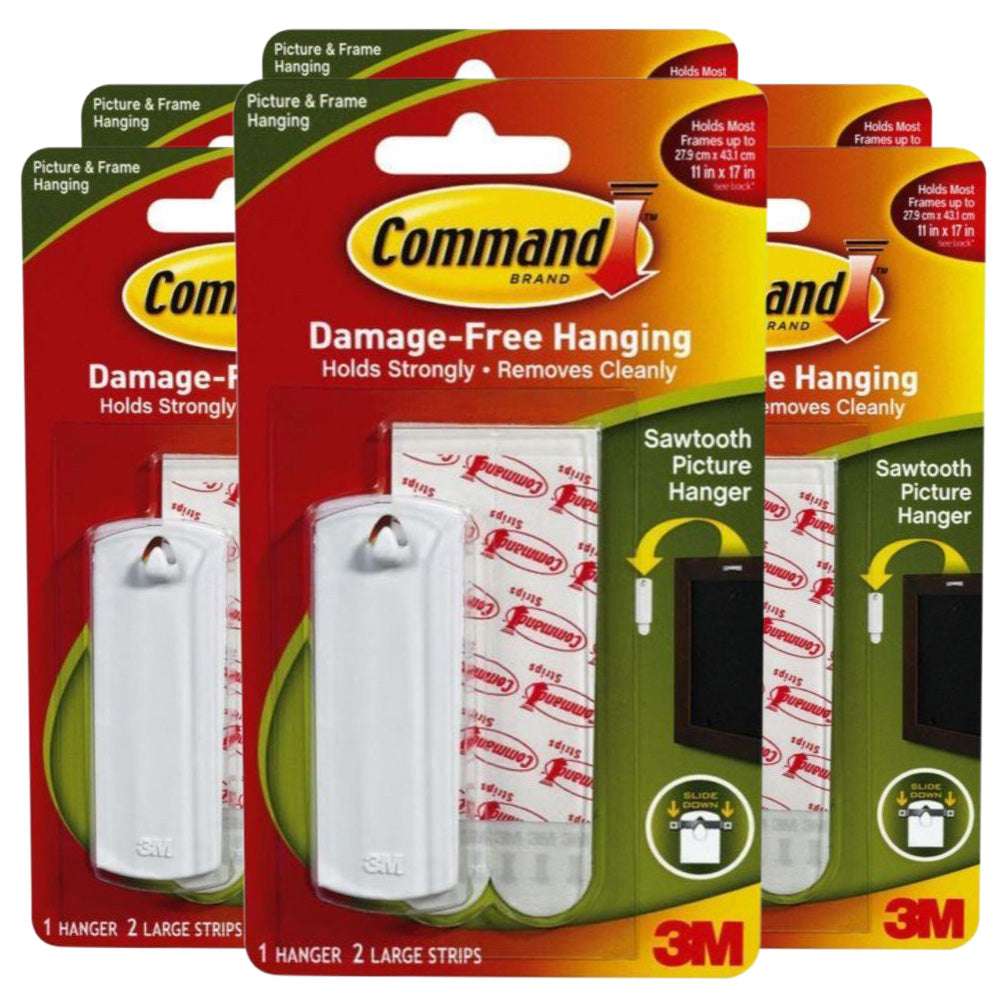 3M Command Sawtooth Picture Hanger With Water Resistant Strips - (Pack of 6)