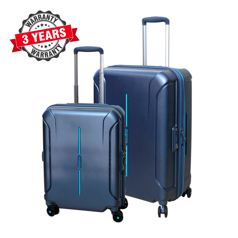 أمريكان توريستر - طقم حقائب سفر صلبة تكنوم أزرق معدني - قطعتين ( 55 سم + 67 سم)