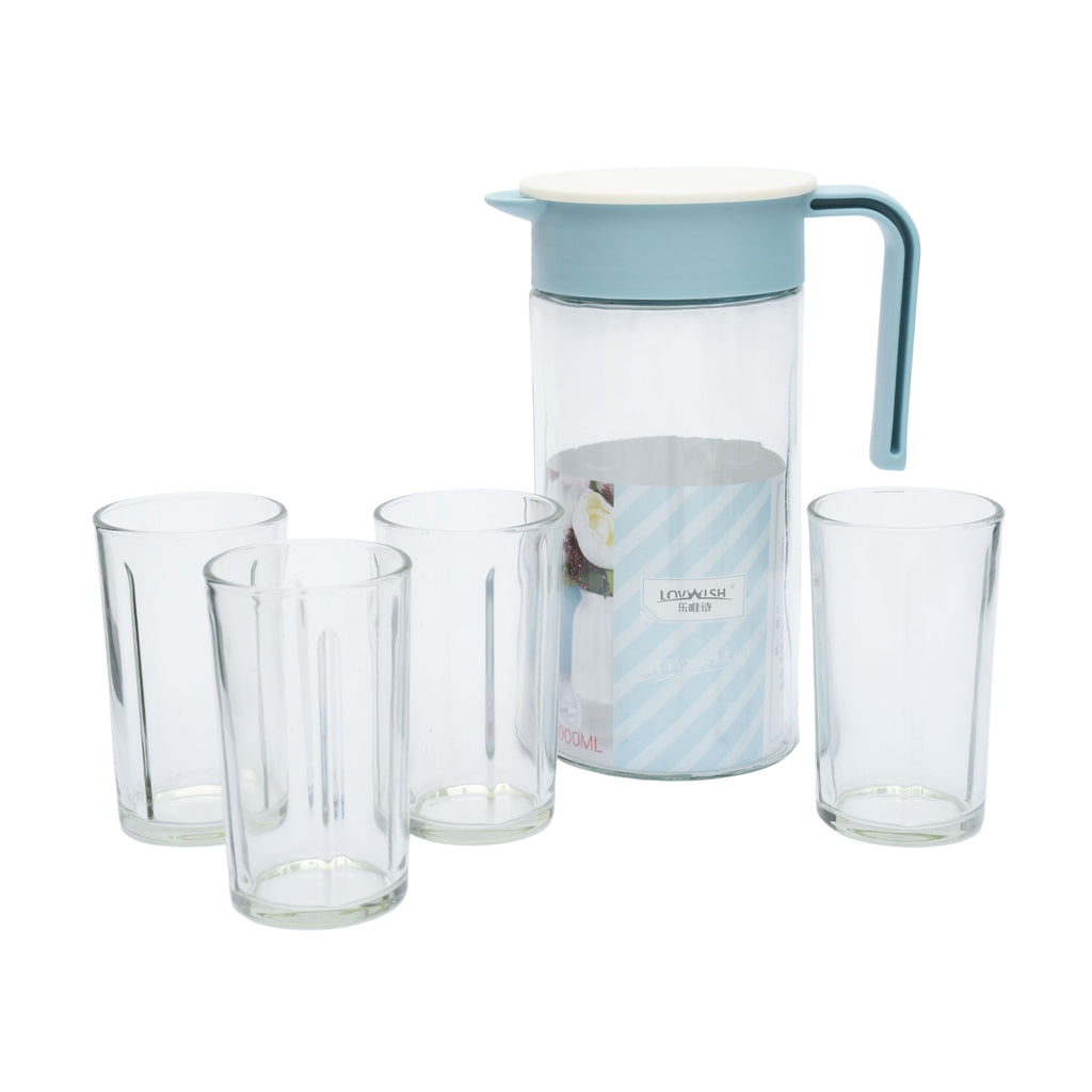 Royal Blue Glass Pitcher 1000 ml & 4 Pcs Cups 200 ml Set