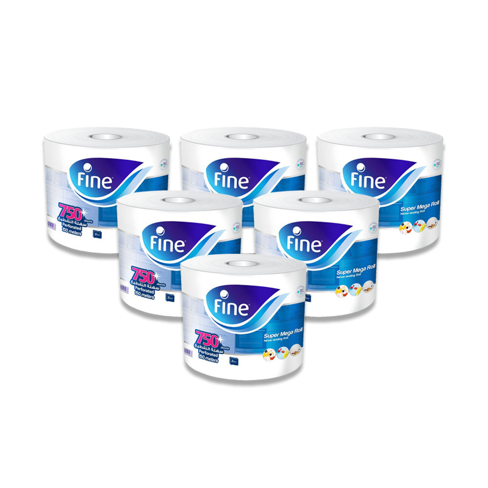 Fine Household Rolls 2 PLY, 750 Sheets - Total 6 Rolls