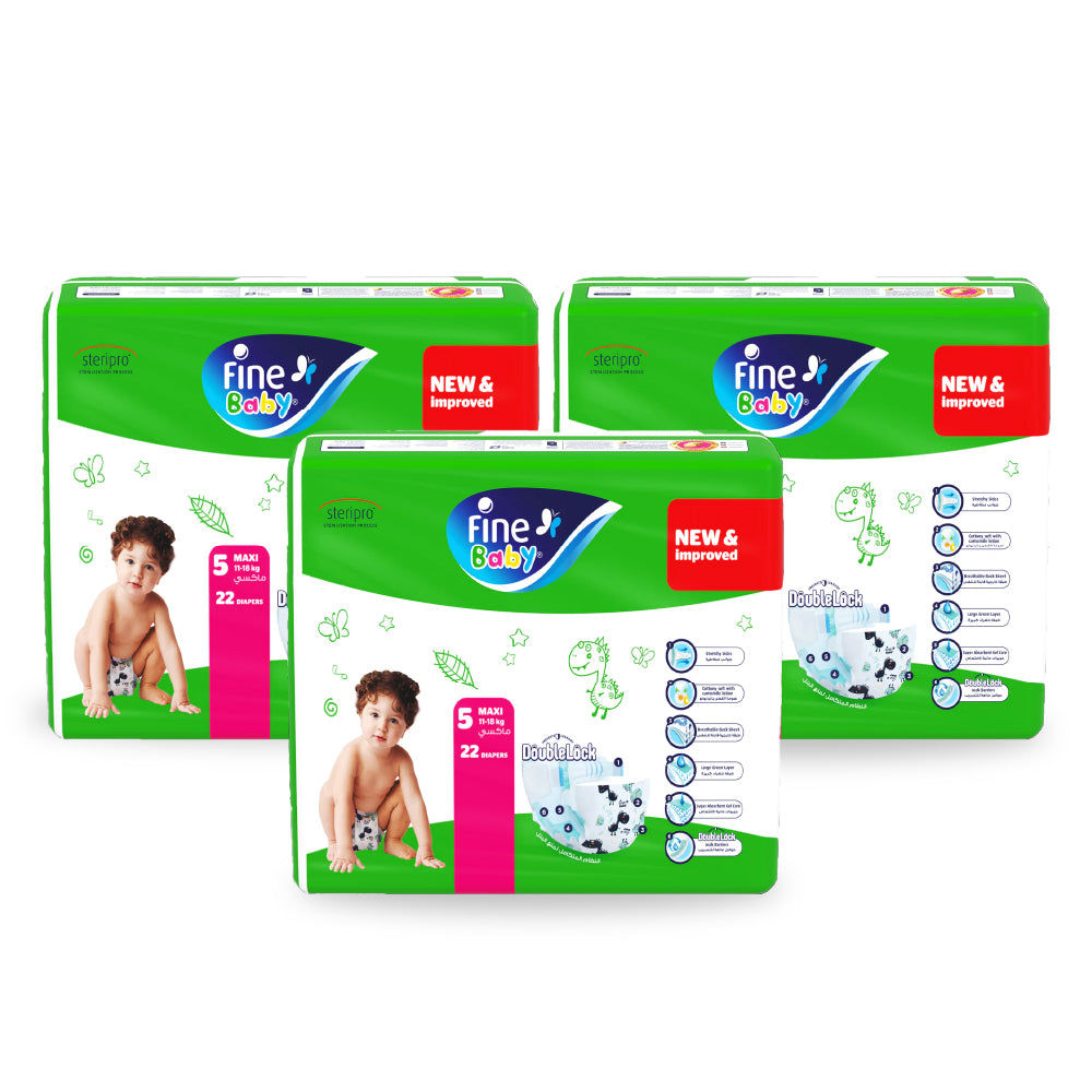FINE BABY DIAPER Eco Maxi-5 (11-18KG) 22s (Pack of 3)