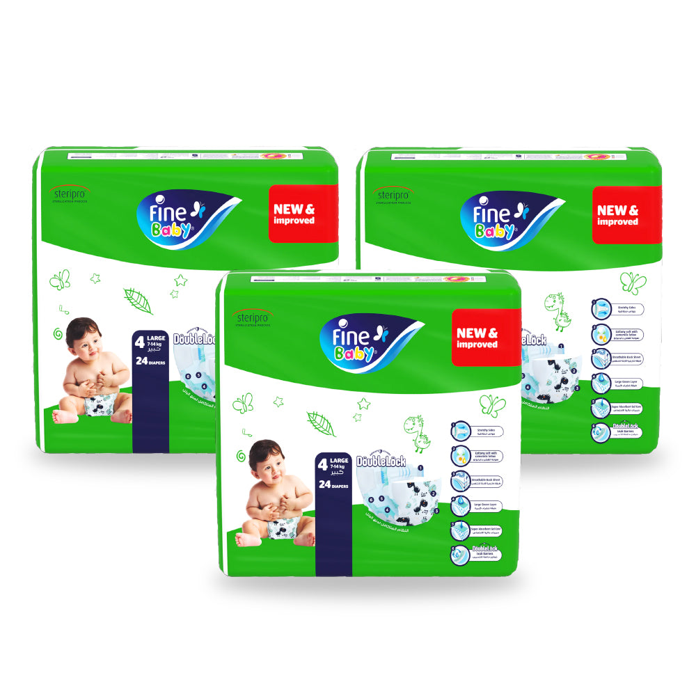FINE BABY DIAPER Eco Large-4 (7-14KG) 24s (Pack of 3)