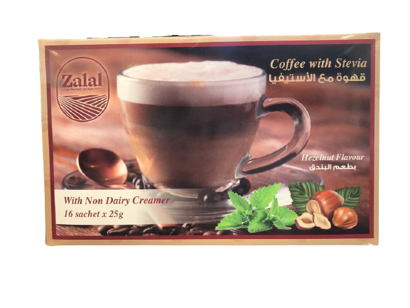 Zalal 3 in 1 Coffee with Stevia and Hazelnut Flavor 25g - (16 Sachet)